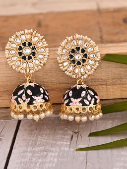 VIRAASI - Black Ethnic Handcrafted Meenakari Jhumka Earrings for Women and Girls