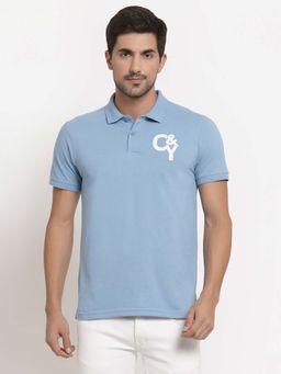 Club York - Men Blue Polo Collar T-Shirt