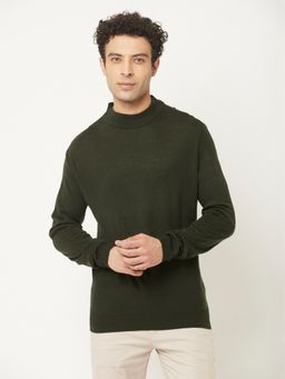 CRIMSOUNE CLUB - Men Dark Moss Green Sweater in Relaxed Fit