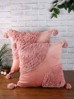 Eyda - Super Soft Velvet Peach Color Set Of 2 Cushion Cover-18X18 Inch