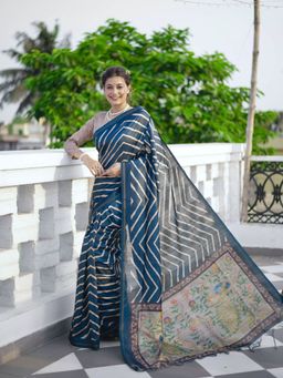 Odette - Blue Gorgeous Tussar Silk Leheriya Saree with Unstitched Blouse