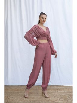 AMRTA- BY GUNEET KONDAL - Serena Lurex Beaded Bodice Pink Crop Top