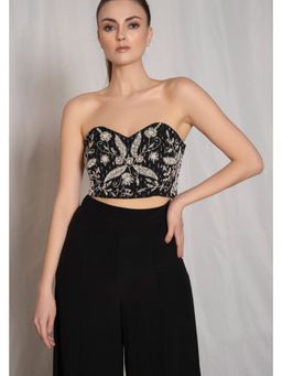 AMRTA- BY GUNEET KONDAL - Silver Black Strapless Bustier Crop Top