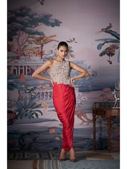 AMRTA- BY GUNEET KONDAL - Wild Rose One Shoulder Top With Skirt