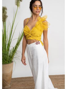 AMRTA- BY GUNEET KONDAL - Eggplant Santiago Yellow Shoulder Straps Crop top