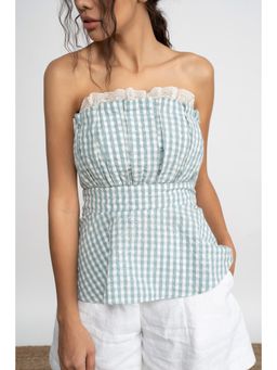 AMRTA- BY GUNEET KONDAL - Capri Blue Checks Strapless Crop Top
