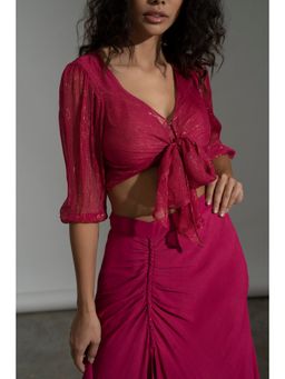 AMRTA- BY GUNEET KONDAL - Bora Bora Pink V Neck Crop Top