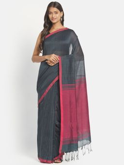 Fabindia - Grey Cotton Hand Woven Butta Stitched Saree without Blouse