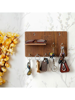 eCraftIndia - Multiutility 7 Hooks Wooden Keyholder With Shelf
