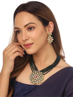 Gahan - Womens Green Gold Plated Kundan Studded Jewellery Set