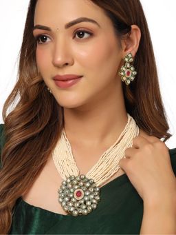 Gahan - Womens White Gold Toned Kundan Studded Jewellery Set