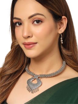 Gahan - Womens Silver Toned Oxidised Jewellery Set
