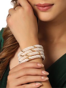 Gahan - Womens Gold Plated Traditional Pearls Beaded Bangles (Pack of 4)