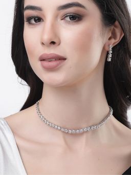Gahan - Womens Silver Plated Cubic Zirconia Stone Handcrafted Jewellery Set