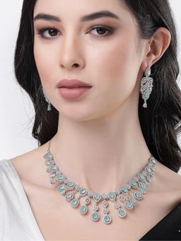 Gahan - Womens Silver Plated & Turquoise Cubic Zirconia Stone Handcrafted Jewellery Set