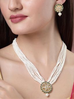 Gahan - Womens White & Gold Plated Kundan Pearl Jewellery Set