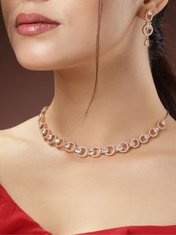 Gahan - Womens Gold Plated American Diamond Studded Handcrafted Jewellery Set