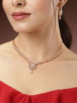 Gahan - Womens Gold Plated American Diamond Studded Handcrafted Jewellery Set