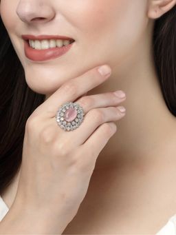 Gahan - Womens Pink & Silver CZ Studded Handcrafted Adjustable Finger Ring