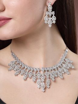 Gahan - Womens Silver Plated Cubic Zirconia Studded Handcrafted Jewellery Set