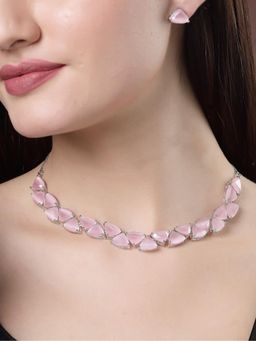 Gahan - Womens Pink Artificial Stones Studded Handcrafted Jewellery Set