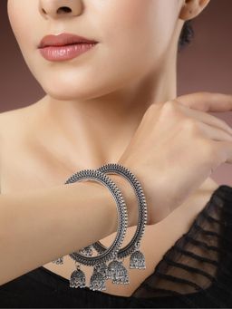 Gahan - Womens Silver Toned German Silver Oxidised Bangles (Pack of 2)