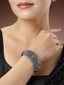 Gahan - Womens Silver Toned German Silver Oxidised Kada Bangle