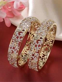 Gahan - Womens Gold Plated American Diamond Embellished Handcrafted Bangles (Pack of 2)