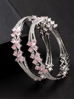 Gahan - Womens Silver Plated American Diamond Handcrafted Bangles (Pack of 2)