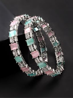 Gahan - Womens Multi-Color CZ Stone Studded Handcrafted Bangles (Pack of 2)
