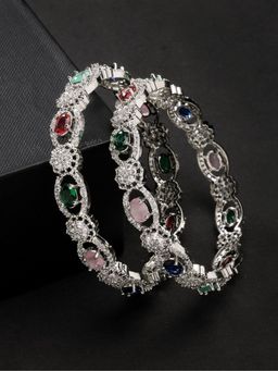 Gahan - Womens Multi Coloured CZ Stone Studded Handcrafted Bangles (Pack of 2)