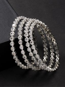 Gahan - Womens Silver Plated CZ Stone Studded Handcrafted Bangles (Pack of 4)