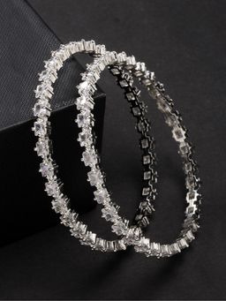 Gahan - Womens Silver Plated CZ Stone Studded Handcrafted Bangles (Pack of 2)
