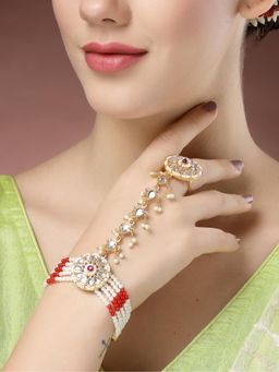 Gahan - Womens Red Gold Plated Stone Studded Handcrafted Hand Harness