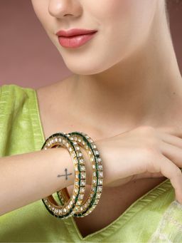 Gahan - Womens Gold Plated Kundan Studded Bangles (Pack of 2)