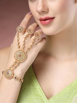 Gahan - Womens Gold Plated CZ Stone Studded Handcrafted Hand Harness