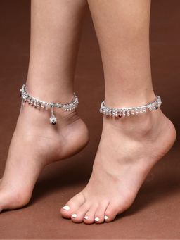 Gahan - Womens Silver Plated Kada Anklets (Pack of 2)