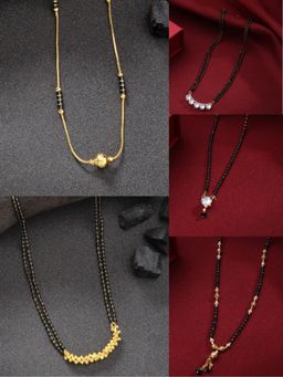 Gahan - Womens Gold Plated CZ Stone Studded & Beaded Mangalsutra (Pack of 5)