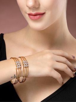 Gahan - Womens Gold Plated CZ Stone Studded Adjustable Cuff Bracelet (Pack of 2)