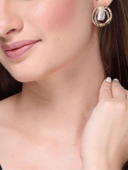Gahan - Womens White & Gold Plated Circular Shape Studs Earrings