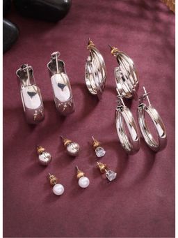 Gahan - Womens Silver Plated Contemporary Hoop Earrings (Pack of 6)