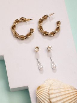 Gahan - Womens Gold Plated Artificial Stones Half Hoop Earrings (Pack of 3)