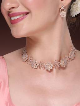 Gahan - Womens Rose Gold Plated American Diamond Studded Handcrafted Jewellery Set