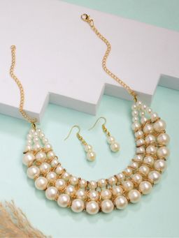 Gahan - Womens Gold Plated White Pearl Beaded Handcrafted Jewellery Set