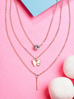 Gahan - Womens Rose Gold Plated Artificial Stones Butterfly Shaped Layered Necklace