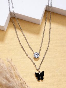 Gahan - Womens Silver Toned Artificial Stones Butterfly Shaped Layered Necklace