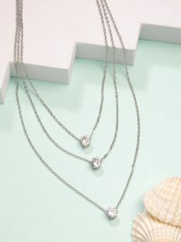 Gahan - Womens Silver Plated Artificial Stones Layered Necklace