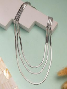 Gahan - Womens German Silver Plated Oxidised Minimal Layered Necklace