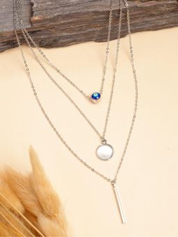 Gahan - Womens Silver Plated Evil Eye Layered Necklace