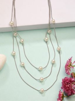 Gahan - Womens Silver Plated White Pearls Party Layered Necklace